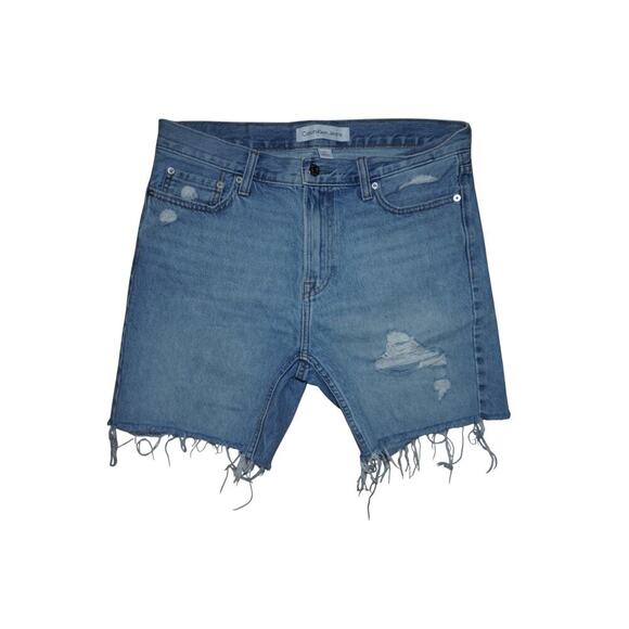 Calvin Klein Jeans Unisex Distressed Denim Cutoff Shorts Blue W30 - Picture 1 of 7